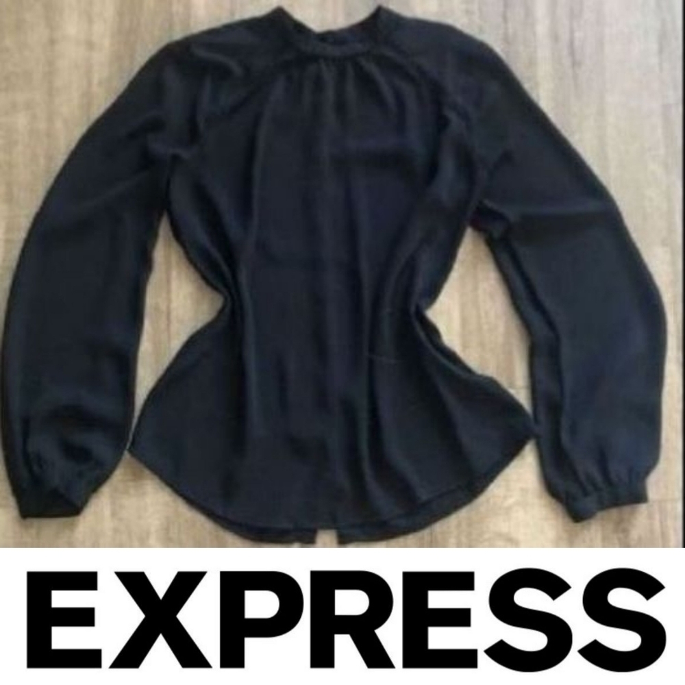 Express Puff Sleeved Mock Neck Women's Button Back Top - Size Small (EUC)